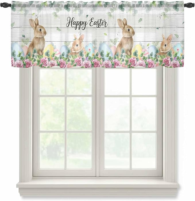 Easter Sheer Valances for Windows 42"x12", Light Filtering Kitchen Curtains by Unknown