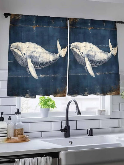 Sheer Curtains 54 Inch Length, Ocean Vintage Whale Semi Sheer Curtains Light - Image 5