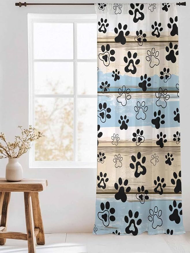 Sheer Curtains 96 Inches Long, Vintage Farmhouse Rustic Wooden Grain Privacy - Image 3