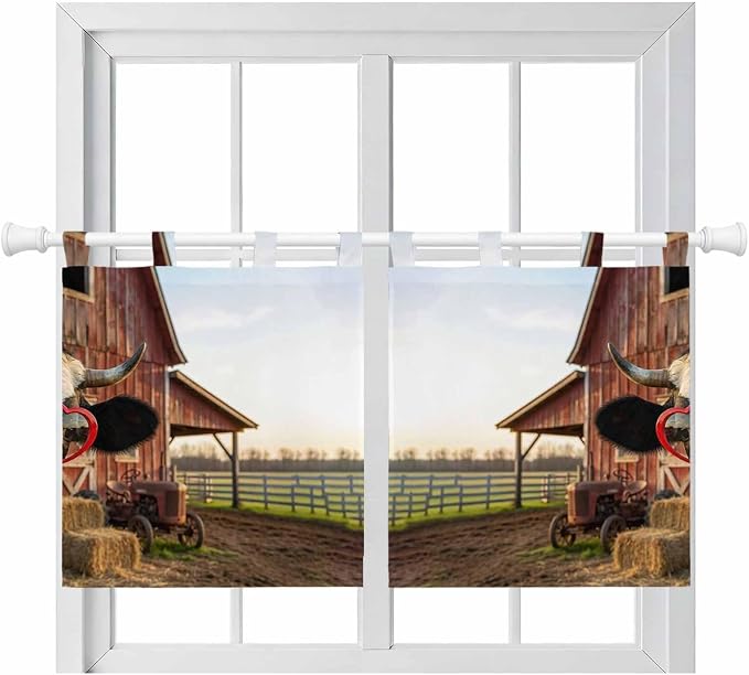 Farm Cows Kitchen Curtains 36 Inch Length, Small Window Curtains Tab Top by Unknown