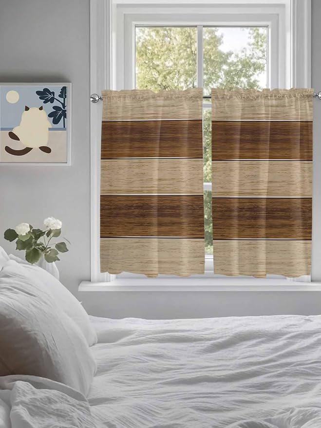 Retro Country Brown Wooden Board Window Valance Curtains, Farmhouse Gradient - Image 5