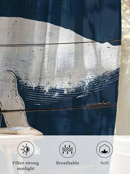 Sheer Curtains 84 Inches Long, Ocean Whale Blue Semi Sheer Curtains Light - Image 6