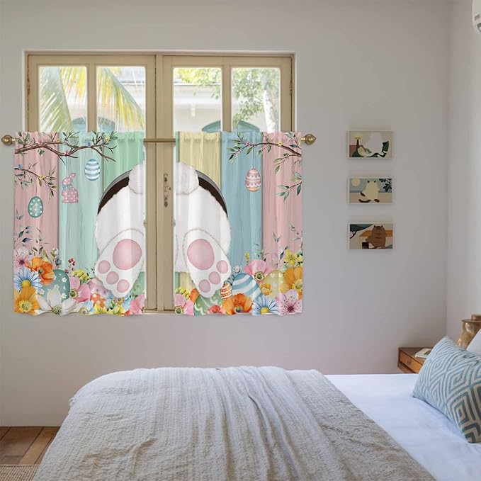 Easter Kitchen Curtains 54 Inch Long 2 Panel Set, Rod Pocket Window Curtains - Image 4