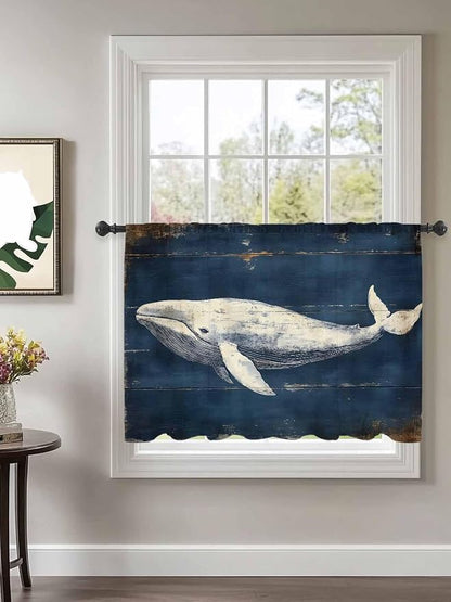 Sheer Curtains 54 Inch Length, Ocean Vintage Whale Semi Sheer Curtains Light - Image 2