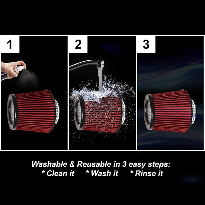 Universal 3" 76mm High-Flow Air Filter, Reusable Cone Cold Air Intake, High - Image 8