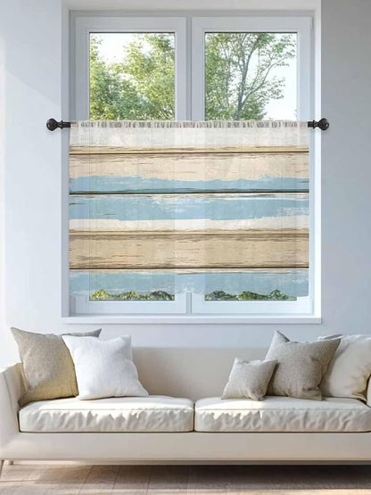 Sheer Curtains 45 Inch Length, Vintage Geometric Blue Semi Sheer Curtains Light - Image 4