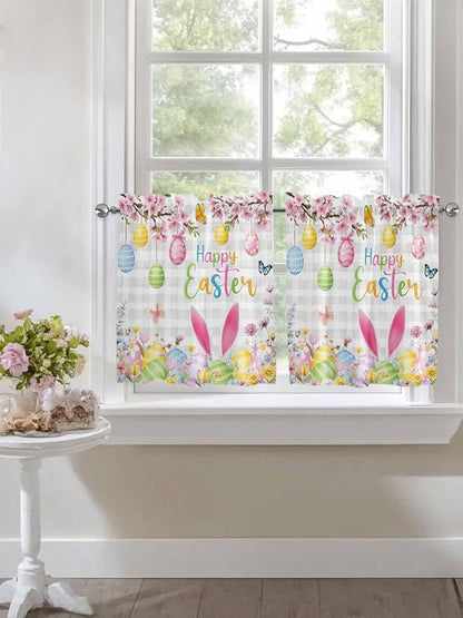 Happy Easter Half Window Curtains 24 Inches Long, Spring Watercolor Bunny Eggs - Image 7