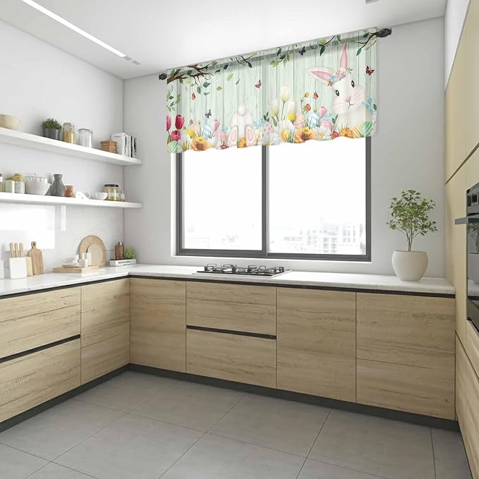 Easter Sheer Valances for Windows 60"x18", Light Filtering Kitchen Curtains - Image 6