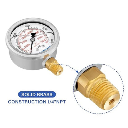 MEASUREMAN 2-1/2" Dial Size, Glycerin Filled Pressure Gauge, 0-10000psi/kpa - Image 5