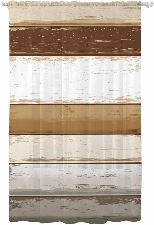 Sheer Curtains 108 Inches Long, Vintage Country Geometric Striped Privacy Voile by Unknown