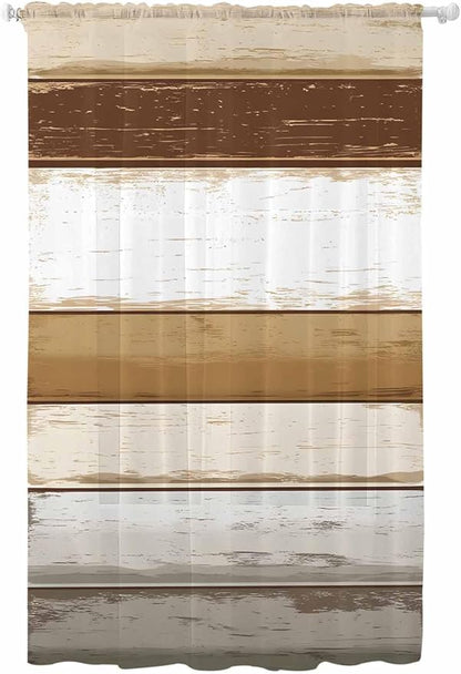 Sheer Curtains 108 Inches Long, Vintage Country Geometric Striped Privacy Voile by Unknown