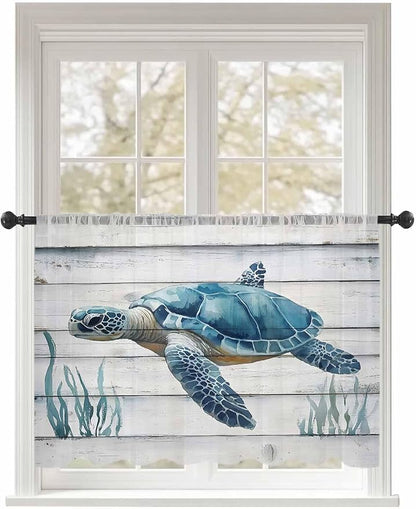 Sheer Curtains 45 Inch Length, Sea Turtle Blue Semi Sheer Curtains Light by Unknown