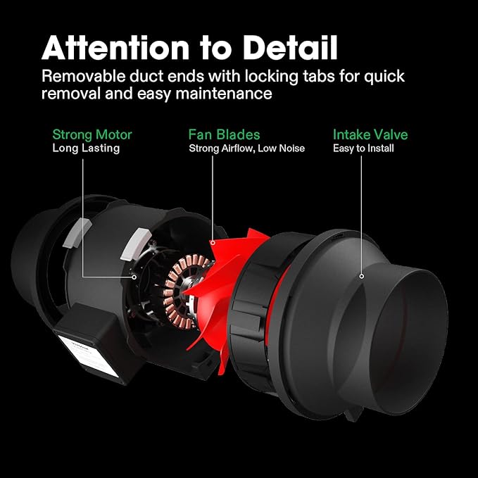 VIVOSUN R8 8 Inch 720 CFM Inline Duct Ventilation Fan - Image 6