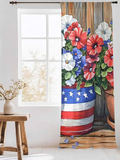 Sheer Curtains 96 Inches Long, Retro Independence Day Flag Wood Grain Privacy - Image 3