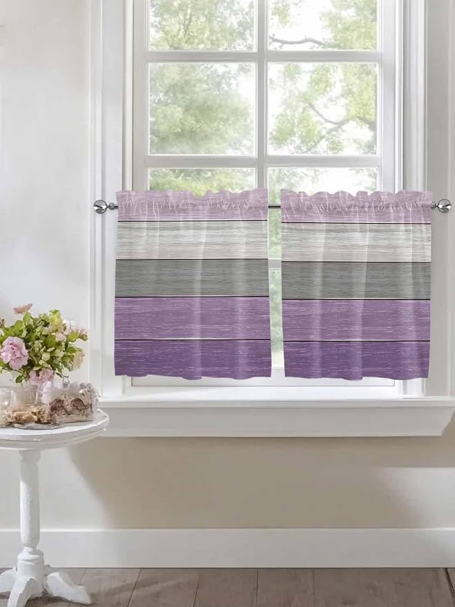 Country Wood Board Gray Purple Window Valance Curtains, Farmhouse Gradient - Image 5