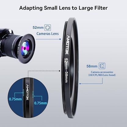 52mm Lens to 58mm Camera Filters Ring Compatible All 52mm Camera Lenses to 58mm - Image 4