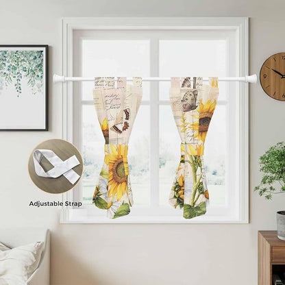 Yellow Sunflowers Kitchen Curtains 45 Inch Length, Short Cafe Window Curtains - Image 5