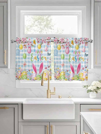Happy Easter Half Window Curtains 24 Inches Long, Spring Watercolor Bunny Eggs - Image 3
