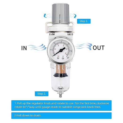 NANPU 1/4" NPT Compressed Air Filter Regulator Combo Piggyback, 5 Micron Brass - Image 2