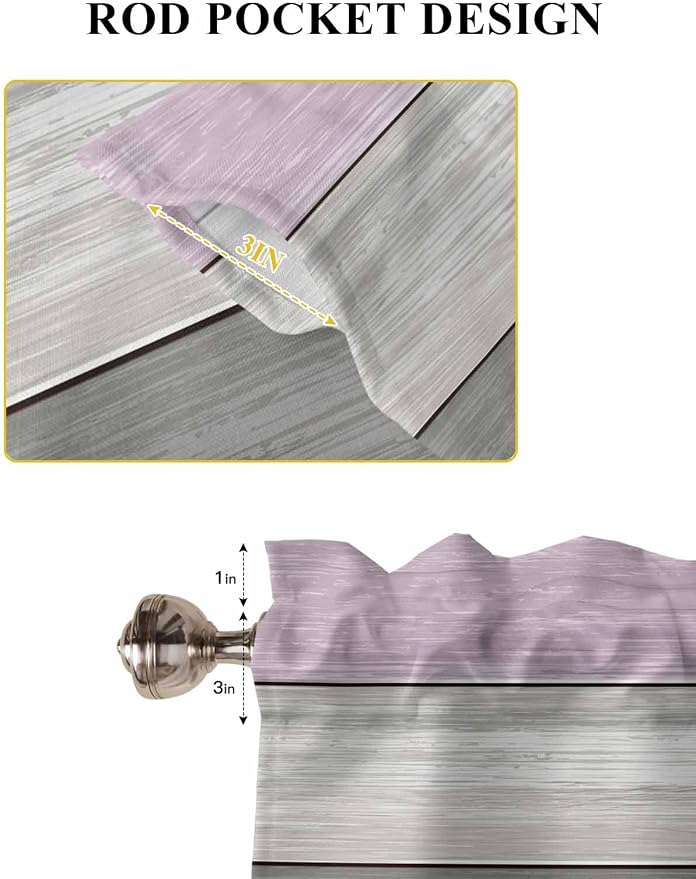 Country Wood Board Gray Purple Window Valance Curtains, Farmhouse Gradient - Image 7