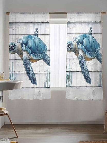 Sheer Curtains 72 Inches Long, Sea Turtle Blue Semi Sheer Curtains Light - Image 5
