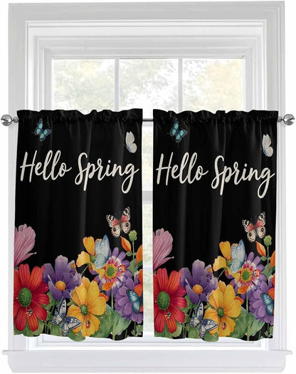 Spring Flowers Tier Curtains 45 Inches Long, Watercolor Country Colorful Floral by Unknown