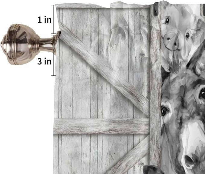 Grey Farmhouse Tier Curtains 45 Inches Long, Vintage Sunflowers Animals Printed - Image 6