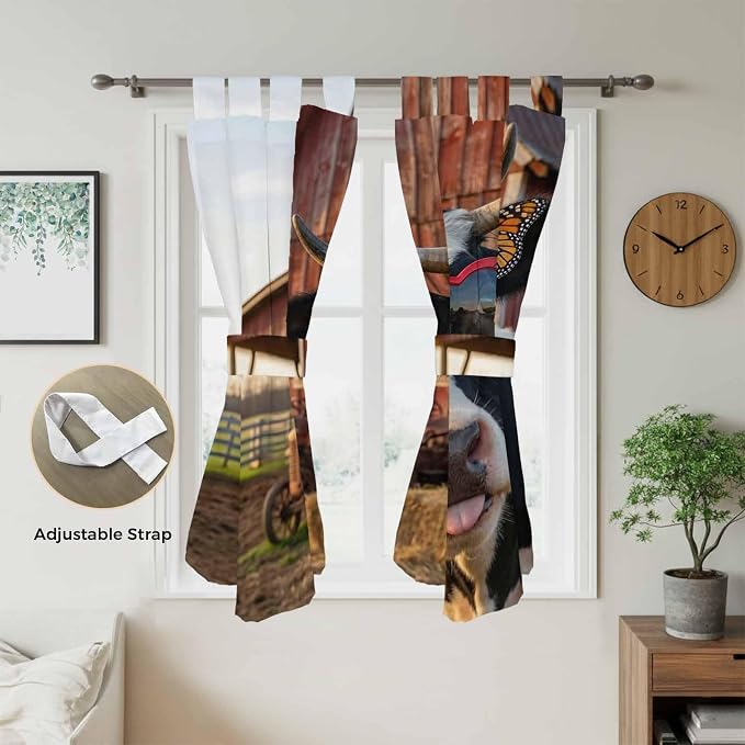 Farm Cows Bathroom Curtains 63 Inch Length, Window Curtains Tab Top, Farmhouse - Image 5