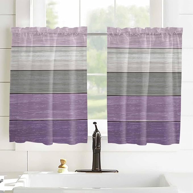 Country Wood Board Gray Purple Window Valance Curtains, Farmhouse Gradient - Image 4