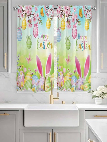 Easter Bedroom Curtains 63 Inches length, Spring Bunny Colorful Rabbit Eggs - Image 3