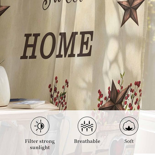 Farm Sheer Curtains 84 Inch Length American Country Barn Star Vintage Berry - Image 2