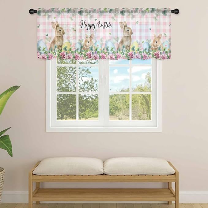 Easter Sheer Valances for Windows 60"x18", Light Filtering Kitchen Curtains - Image 4