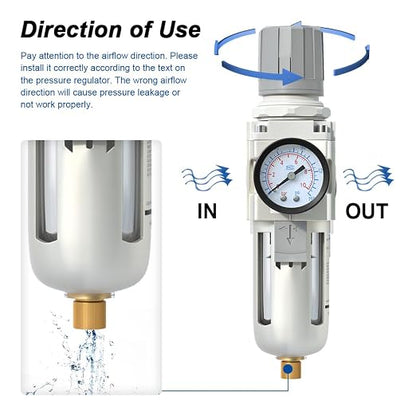 AIRZOE 3/8" NPT Air Filter Regulator Combo Piggyback, 5 Micron Brass Element - Image 4