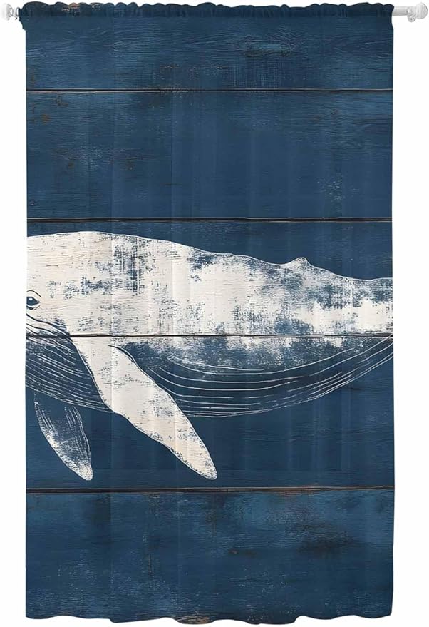Sheer Curtains 96 Inches Long, Summer Whale Semi Sheer Curtains Light Filtering by Unknown