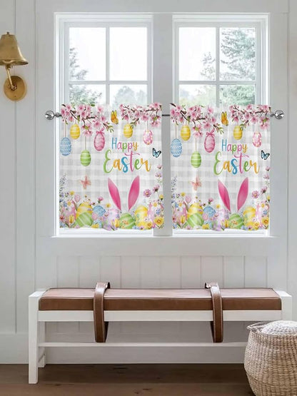 Happy Easter Half Window Curtains 24 Inches Long, Spring Watercolor Bunny Eggs - Image 4