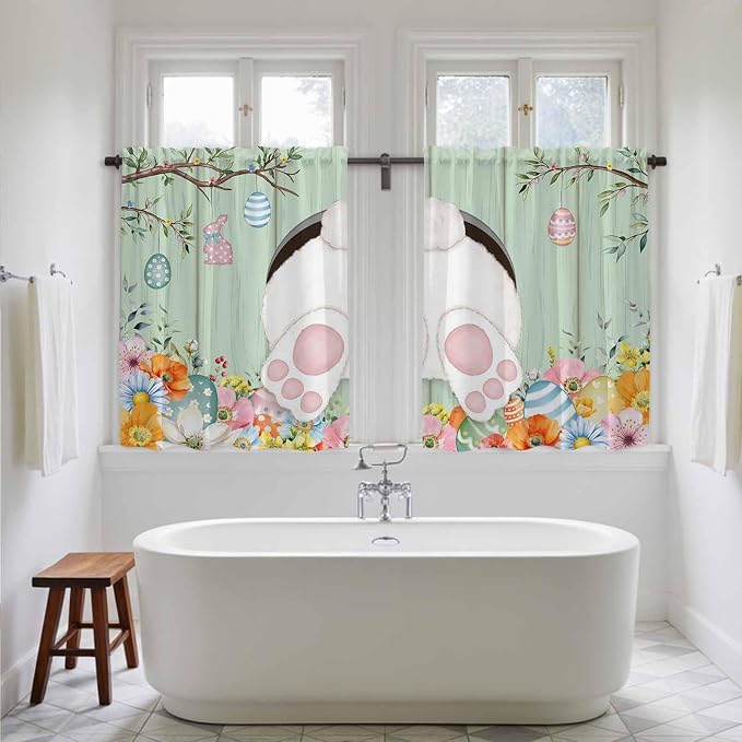 Easter Kitchen Curtains 54 Inch Long 2 Panel Set, Rod Pocket Window Curtains - Image 5