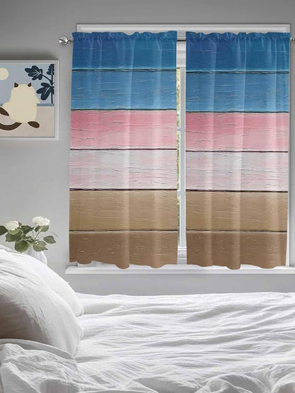Blue Pink Brown Gradient Wood Grain Window Valance Curtains, Vintage Wood Board - Image 4