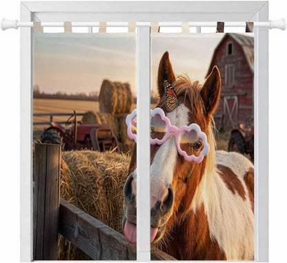 Farm Horses Bedroom Curtains 72 Inch Length, Window Curtains Tab Top, Farmhouse by Unknown