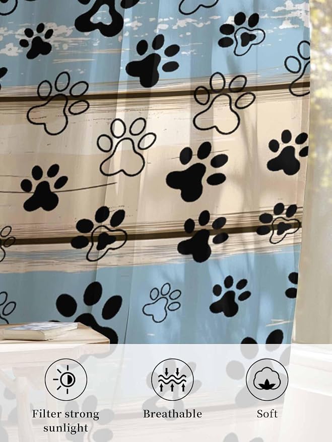 Sheer Curtains 45 Inch Length, Vintage Farmhouse Rustic Wooden Grain Privacy - Image 6