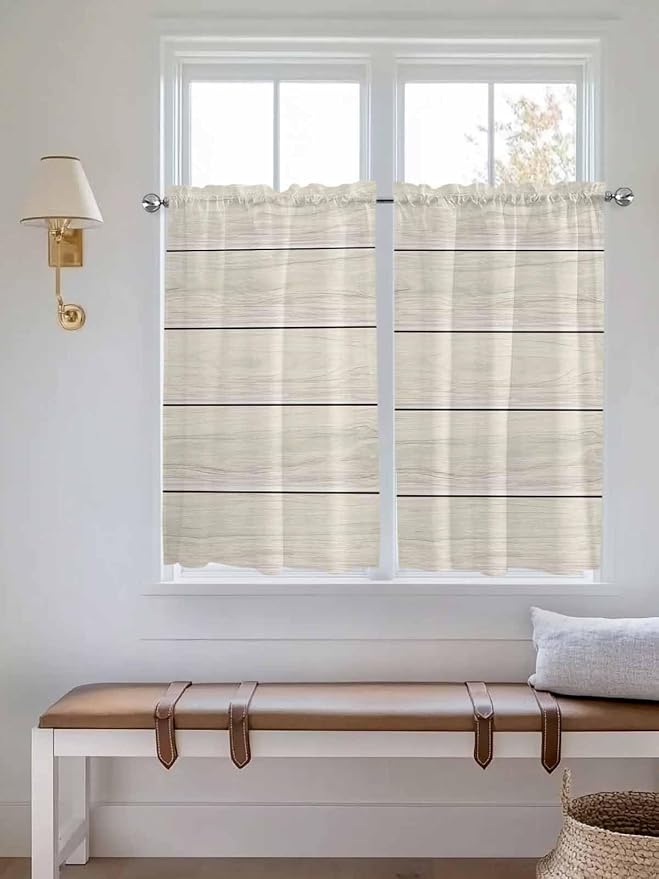 Vintage Country Wooden Board Window Valance Curtains, Gradient Wood Grain Line by IDOWMAT