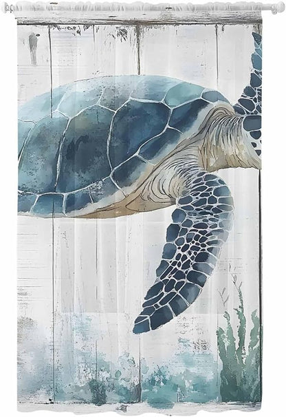 Sheer Curtains 84 Inches Long, Sea Turtle Teal Blue Semi Sheer Curtains Light by Unknown