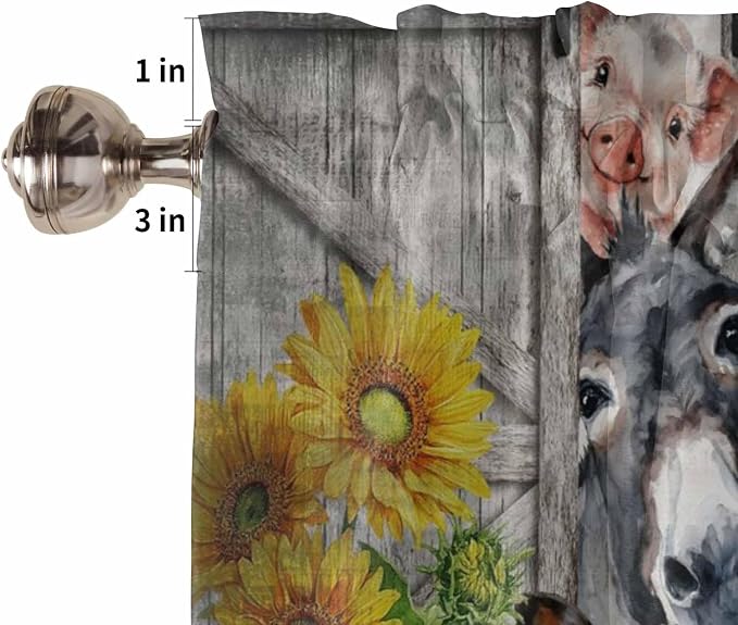 Farmhouse Half Window Curtains 24 Inches Long, Vintage Sunflowers Animals - Image 6