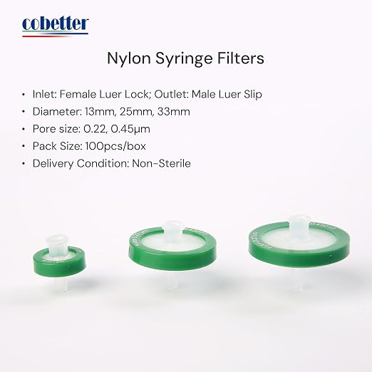 100 Pack Syringe Filter Nylon Lab Filters 0.22μm Pore Size 25mm Diameter - Image 2