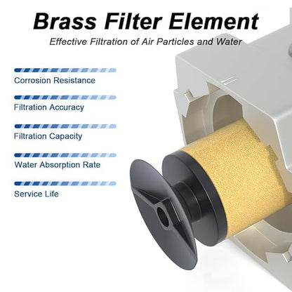 AIRZOE 3/8" NPT Air Filter Regulator Combo Piggyback, 5 Micron Brass Element - Image 5