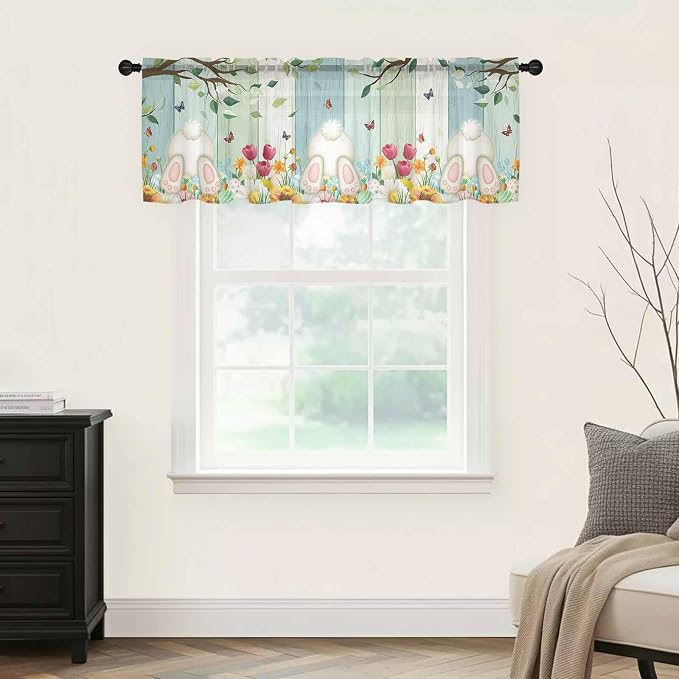 Easter Sheer Valances for Windows 42"x12", Light Filtering Kitchen Curtains - Image 9