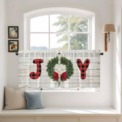 Christmas Wreaths Kitchen Tier Curtains 24 Inch Long 2 Panel Set, Rod Pocket - Image 3