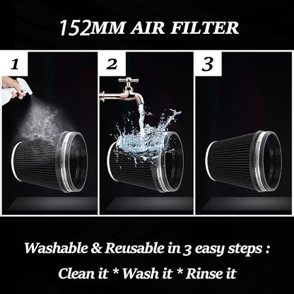 6" Inlet Cold Air Intake Filter Cone Replacement Performance Washable Clamp-On - Image 3