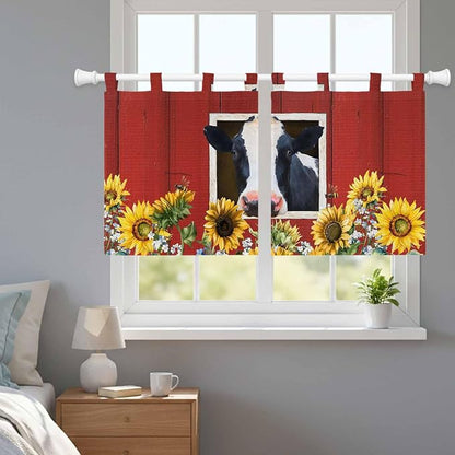 Cow Sunflowers Kitchen Curtains 36 Inch Length, Small Window Curtains Tab Top - Image 9