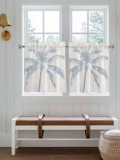 Summer Coconut Tree on Vintage Wood Grain Window Valance Curtains, Seaside by IDOWMAT