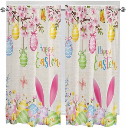 Happy Easter Living Room Curtains 72 Inches length, Spring Farmhouse Bunny Eggs by Unknown
